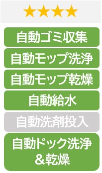 ★ ★ ★ ★ 
自動ゴミ収集
自動モップ洗浄
自動モップ乾燥 自動給水
自動ドック洗浄