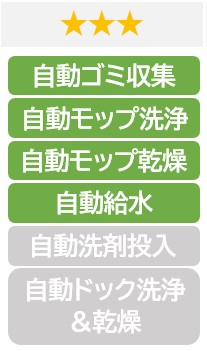 ★ ★ ★ 
自動ゴミ収集
自動モップ洗浄
自動モップ乾燥
自動給水