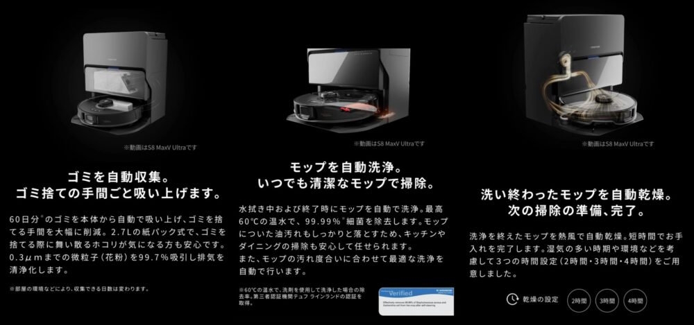 自動ゴミ収集・自動モップ洗浄・自動モップ乾燥